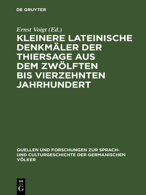 cover image of Kleinere lateinische Denkmäler der Thiersage aus dem zwölften bis vierzehnten Jahrhundert